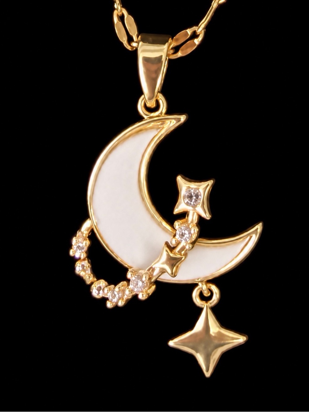 Gold Moon and Star Pendant Necklace - Gold - Picture 2 of 2